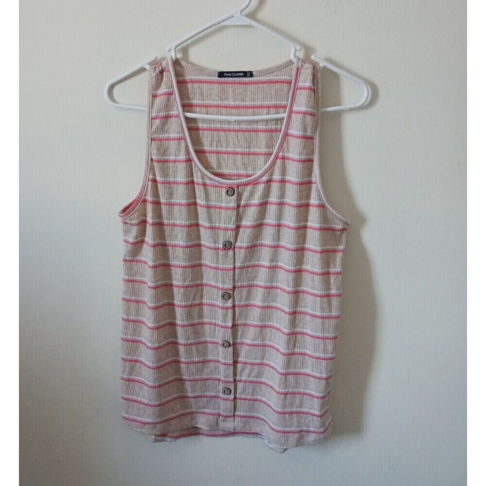 Pink Clover Strioed Knit Tank Top Womens XL Beige Pink Sleeveless